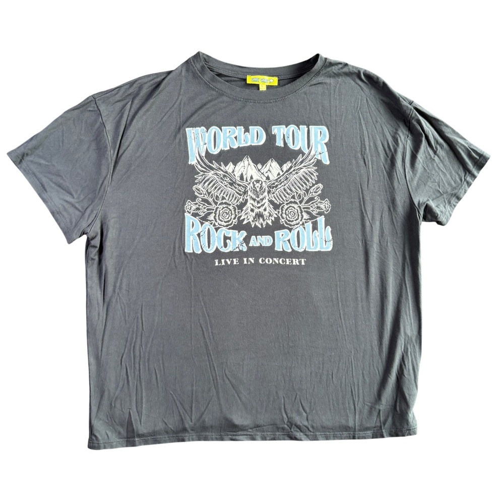Chit Chat Rock and‎ Roll World Tour Graphic Tee Gray Oversized Eagle Shirt Large